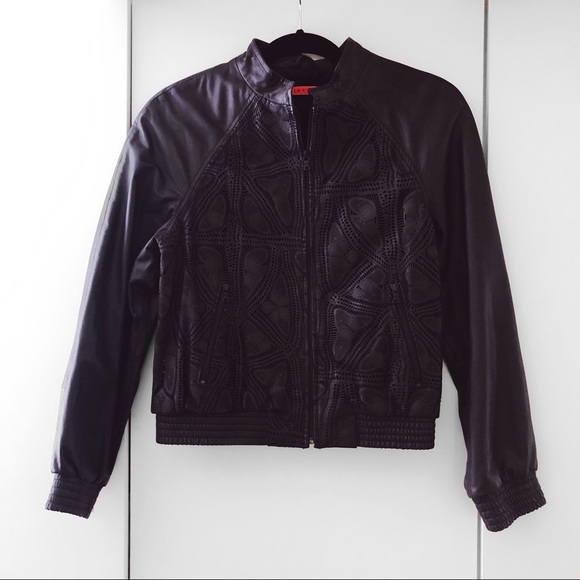 Alice + Olivia Jackets & Blazers - ALICE + OLIVIA $1,295 Lace Leather Bomber Jacket